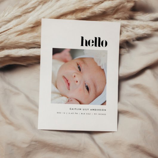 Minimalistic Bold "Hello" 5-Photo Baby Birth Aankondiging