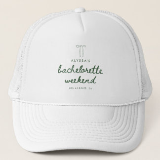 Minimalistic Coquette Green Bachelorette Weekend Trucker Pet