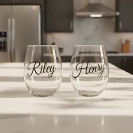 Minimalistic Custom Couple Names Script Wijnglas Zonder Voet