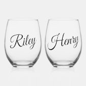 Minimalistic Custom Couple Names Script Wijnglas Zonder Voet (Voorkant)