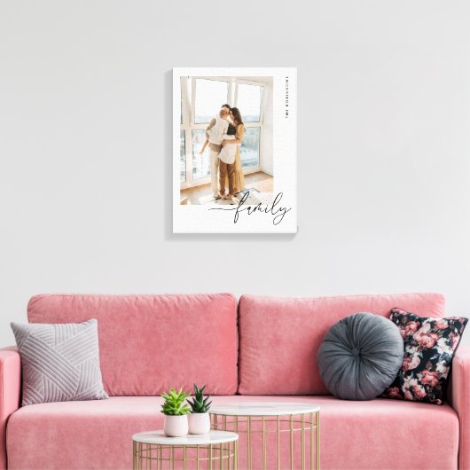 Minimalistic Family Name Script Custom Photo Canvas Afdruk (Insitu (Woonkamer))