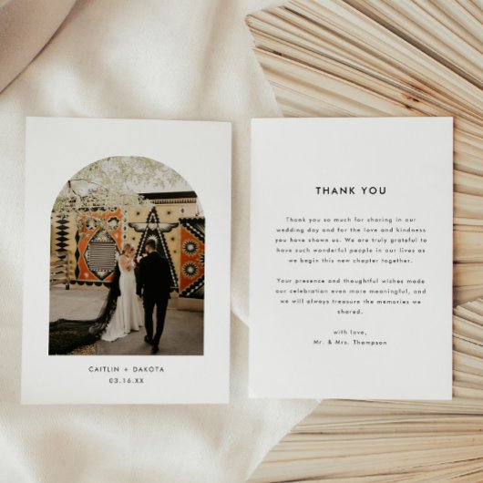 Minimalistic Modern Photo Arch Wedding Bedankkaart