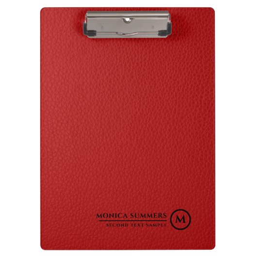 Minimalistic Red Leather Personalized Text Klembord (Voorkant)