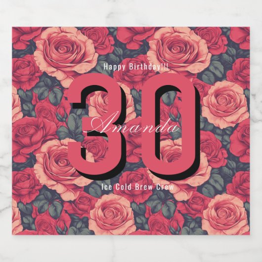 Minimalistic Rose Floral Custom Birthday Bier Etiket (Enkel label)