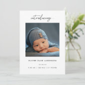 Minimalistic Script 5-Photo Collage Baby Birth Aankondiging (Staand voorkant)