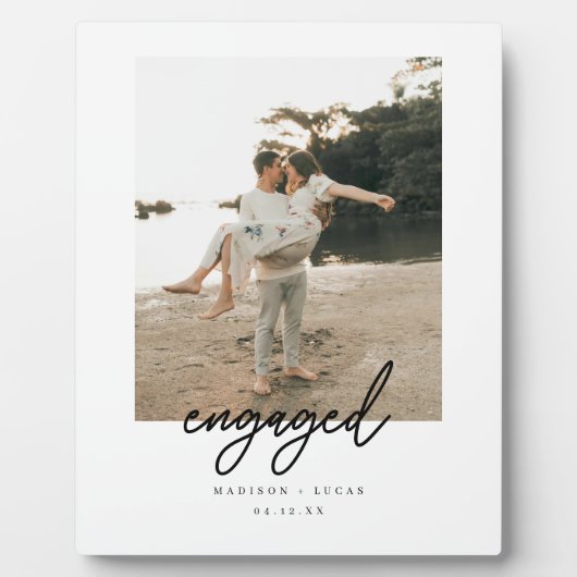 Minimalistic Script "Engaged" Couple Photo Fotoplaat (Voorkant)