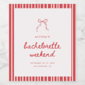 Minimalistic Script Striped Coquette Bachelorette Wijn Etiket (Enkel label)