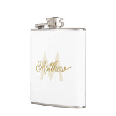 Minimalistic White Gold Voeg naam en Monogram Mann Heupfles (Links)