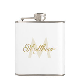 Minimalistic White Gold Voeg naam en Monogram Mann Heupfles