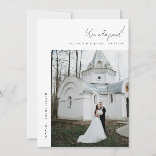 Minimalistisch 2-foto script bruiloft elopement aankondiging (Voorkant)
