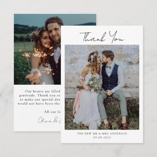 Minimalistisch 2 fotohuwelijk bedankkaart (Voorkant / Achterkant)