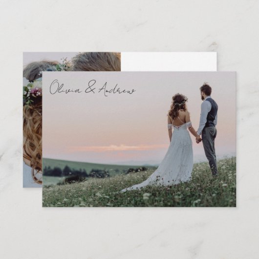 Minimalistisch 2 fotoweddenschap bedankkaart (Voorkant / Achterkant)