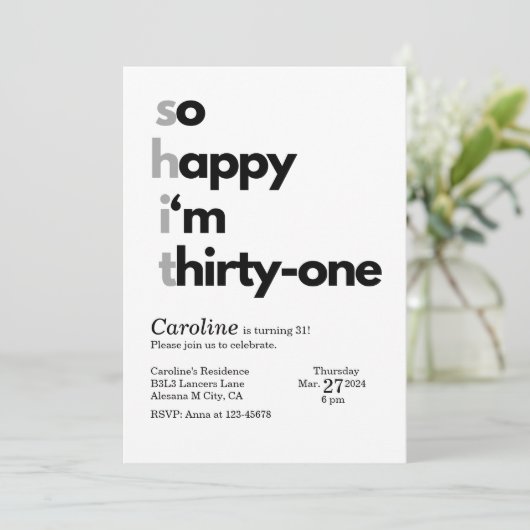 Minimalistisch 31e verjaardag uitnodiging Modern t (Staand voorkant)