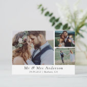 Minimalistisch 3 fotohuwelijk bedankkaart (Staand voorkant)