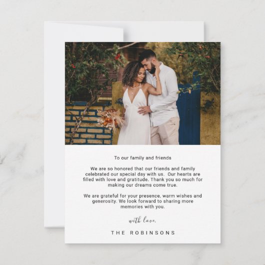 Minimalistisch 4 foto Modern Script bruiloft Bedankkaart (Achterkant)