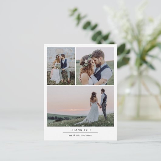 Minimalistisch 4 Fotobruiloft Hartelijk dank Briefkaart (Staand voorkant)