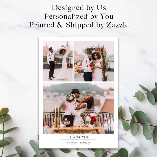 Minimalistisch 4-fotoweddenschap bedankkaart