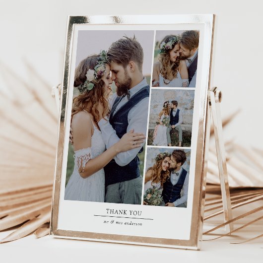 Minimalistisch 5-fotoweddenschap bedankkaart