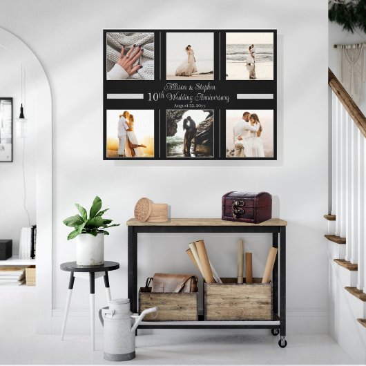 Minimalistisch 6 Foto 10th Wedding Jubileum Canvas Afdruk