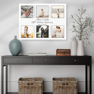 Minimalistisch 6 Foto 10th Wedding Jubileum Canvas Afdruk