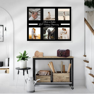 Minimalistisch 6 Foto 25th Wedding Jubileum Canvas Afdruk