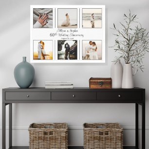 Minimalistisch 6 Foto 60th Wedding Jubileum Canvas Afdruk