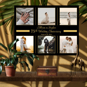 Minimalistisch 6 Foto 75th Wedding Jubileum Canvas Afdruk