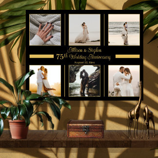 Minimalistisch 6 Foto 75th Wedding Jubileum Canvas Afdruk