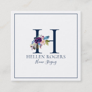 Minimalistisch aangepast bloemmonogram vierkante visitekaartje