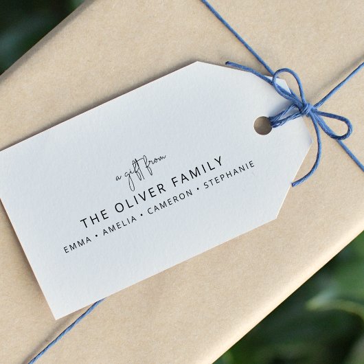 Minimalistisch aangepast cadeau van familienaam cadeaulabel