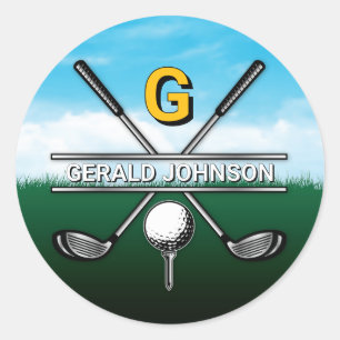 Minimalistisch Aangepast Elegant Golf Monogram Ont Ronde Sticker