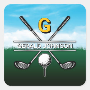 Minimalistisch Aangepast Elegant Golf Monogram Ont Vierkante Sticker