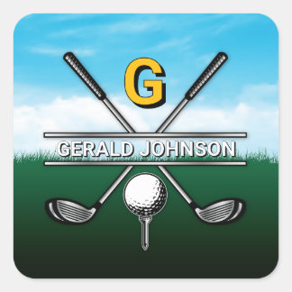 Minimalistisch Aangepast Elegant Golf Monogram Ont Vierkante Sticker
