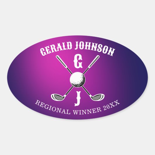 Minimalistisch aangepast elegante golf monogram on ovale sticker (Voorkant)