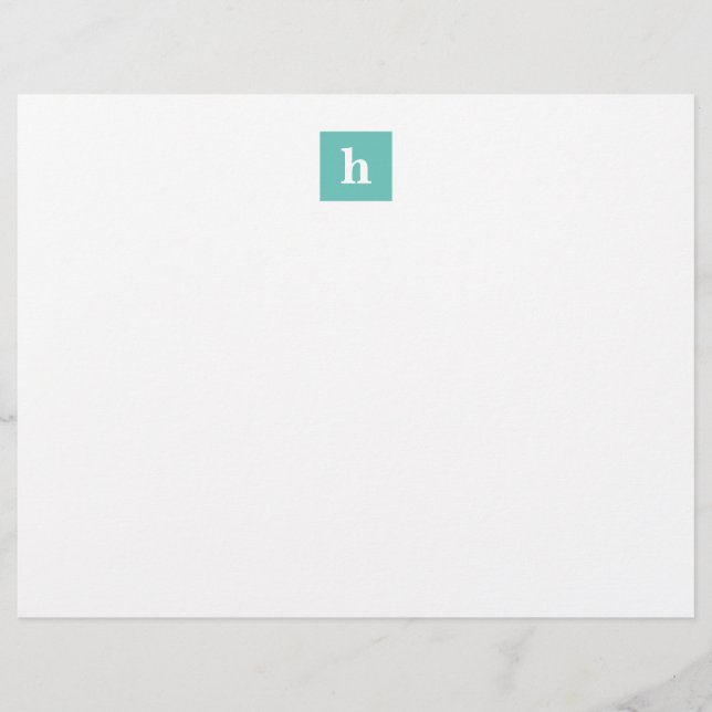 Minimalistisch aangepast monogram Aqua Blue Briefhoofd (Voorkant)