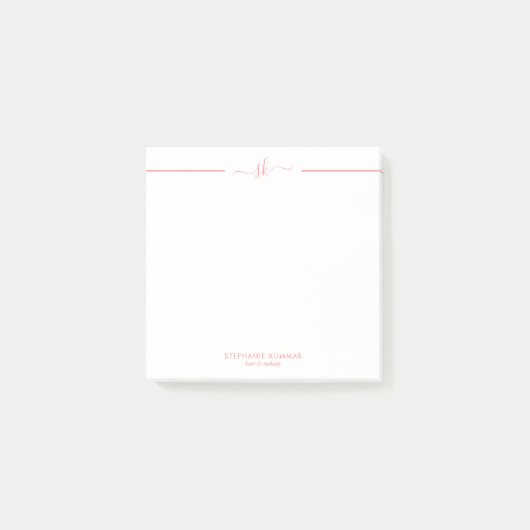 Minimalistisch aangepast roze script Monogram Post-it® Notes (Voorkant)