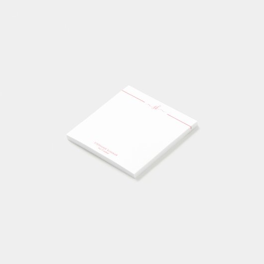 Minimalistisch aangepast roze script Monogram Post-it® Notes (Schuin)