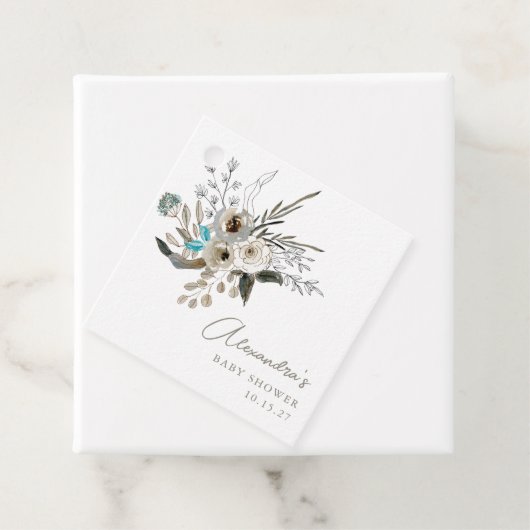 Minimalistisch aardeblauw botanisch Baby shower Bedankjes Labels (In situ)