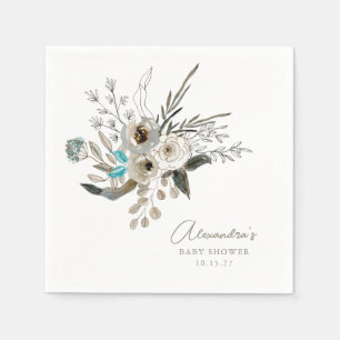 Minimalistisch aardeblauw botanisch Baby shower Servet