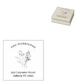 Minimalistisch adres Botanische Wildbloemen Bouque Rubberstempel (Gestempeld)