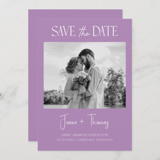 Minimalistisch Afrikaans Violet Save the Date Wedd Kaart (Voorkant / Achterkant)