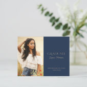 Minimalistisch Afstuderen Navy Blue 1-Photo Afstud Briefkaart (Staand voorkant)