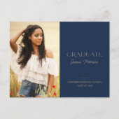Minimalistisch Afstuderen Navy Blue 1-Photo Afstud Briefkaart (Voorkant)