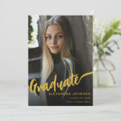 Minimalistisch Afstuderen Photo Gold Script Zwart Aankondiging (Staand voorkant)