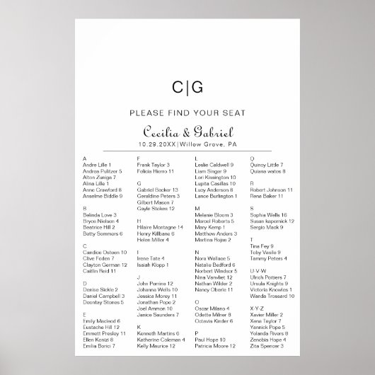 Minimalistisch alfabetisch weddenschap poster (Voorkant)