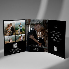 Minimalistisch alles in één foto collage QR bruilo Drieluik Uitnodiging