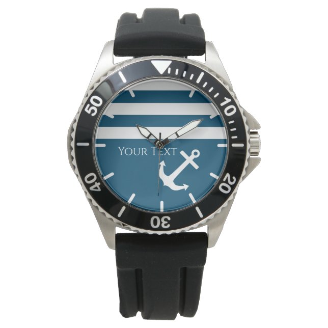 Minimalistisch anker- en Stripes-geluid Horloge (Voorkant)