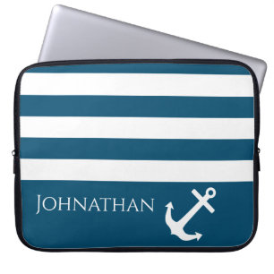 Minimalistisch anker- en Stripes-geluid Laptop Sleeve