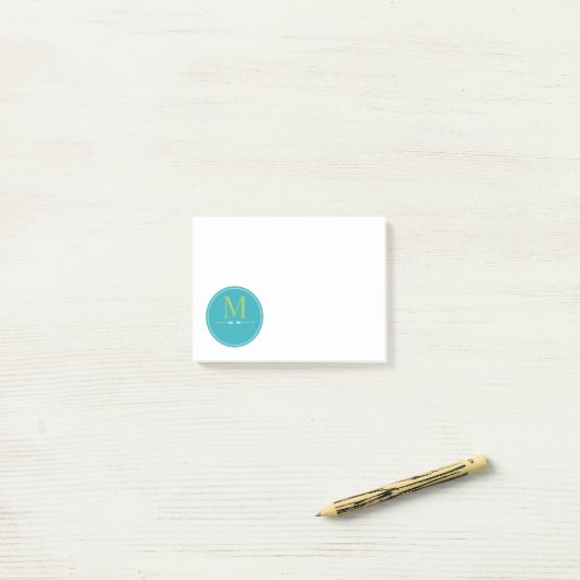 Minimalistisch Aqua Monogram Post-it® Notes (Op bureau)