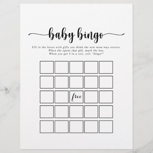 Minimalistisch Baby Bingo Shower Game (Voorkant)